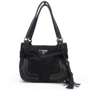 Black Leather and Nylon Mini Bag