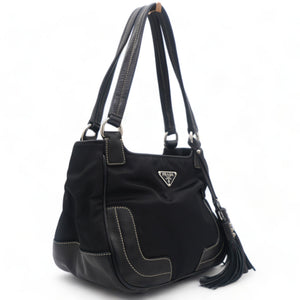 Black Leather and Nylon Mini Bag