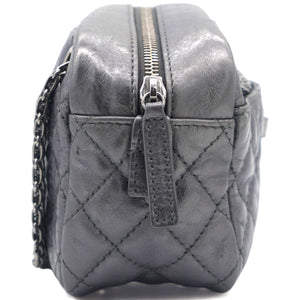 Metallic Aged Calfskin Quilted Small Reissue Camera Case Dark Silver