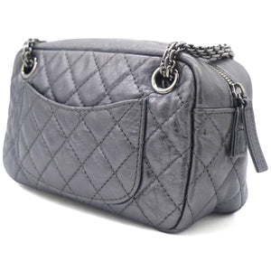Metallic Aged Calfskin Quilted Small Reissue Camera Case Dark Silver