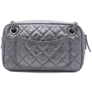 Metallic Aged Calfskin Quilted Small Reissue Camera Case Dark Silver