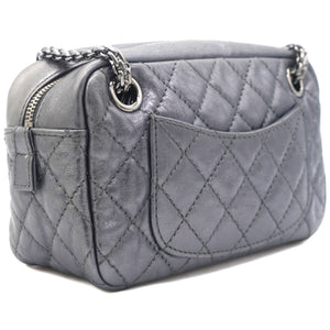 Metallic Aged Calfskin Quilted Small Reissue Camera Case Dark Silver