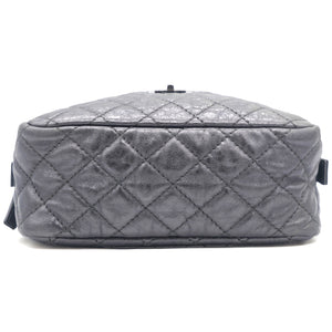 Metallic Aged Calfskin Quilted Small Reissue Camera Case Dark Silver