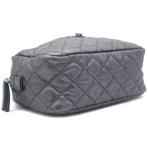 Metallic Aged Calfskin Quilted Small Reissue Camera Case Dark Silver
