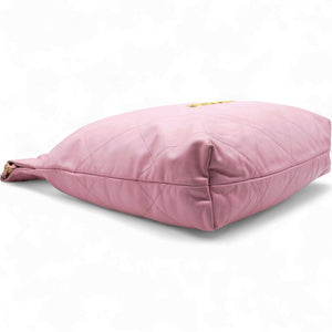 Shiny Quilted Chanel 22 Drawstring Bag Pink large