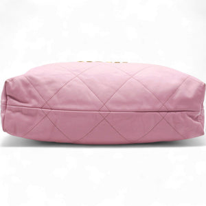 Shiny Quilted Chanel 22 Drawstring Bag Pink large