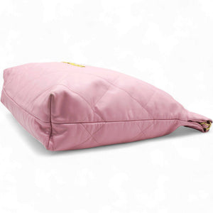 Shiny Quilted Chanel 22 Drawstring Bag Pink large