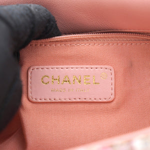 2019 Pink Tweed Fabric & Pearls Classic Single Flap Bag