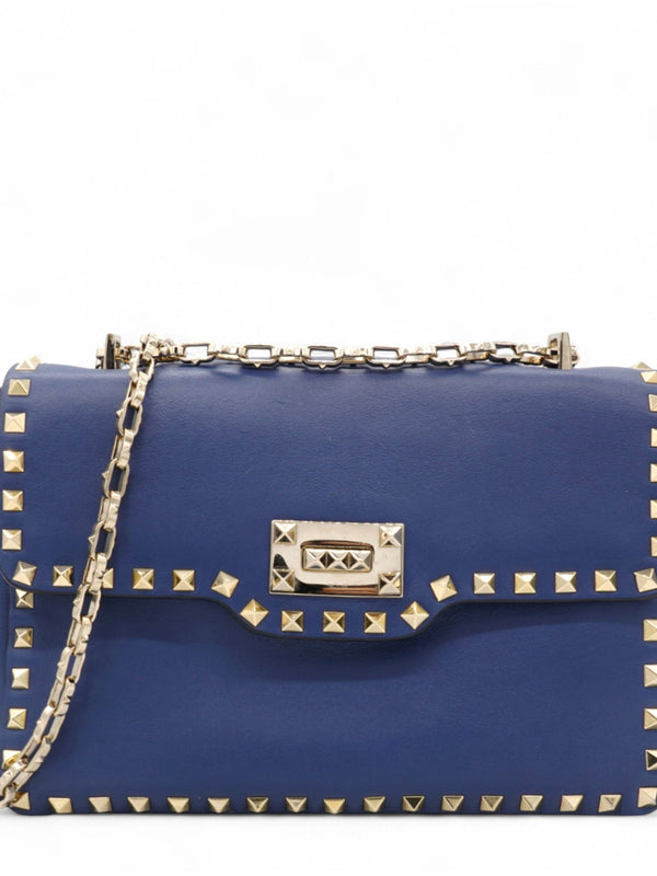 Garavani Rockstud Overlay Flap Shoulder Bag Blue Delft