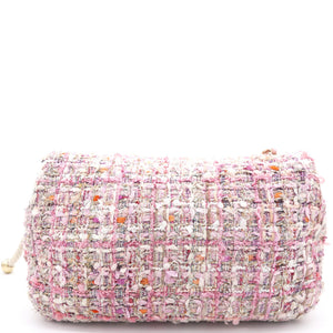 2019 Pink Tweed Fabric & Pearls Classic Single Flap Bag