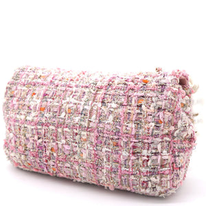 2019 Pink Tweed Fabric & Pearls Classic Single Flap Bag