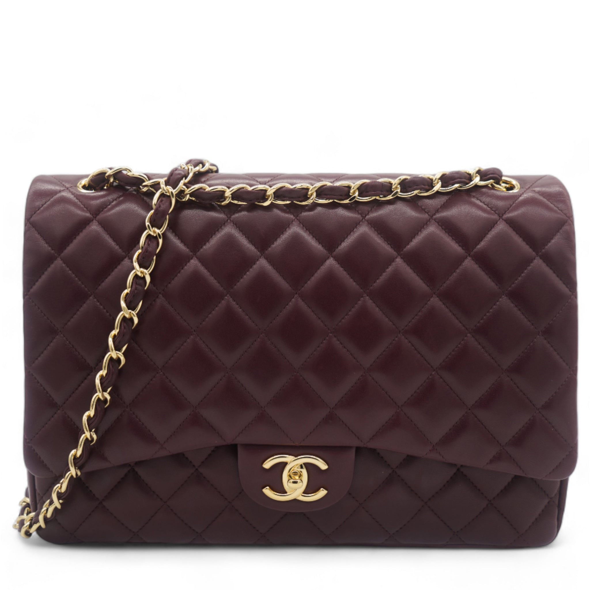 Burgundy Quilted Lambskin Leather Maxi Classic Double Flap Bag