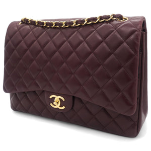 Burgundy Quilted Lambskin Leather Maxi Classic Double Flap Bag