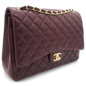 Burgundy Quilted Lambskin Leather Maxi Classic Double Flap Bag