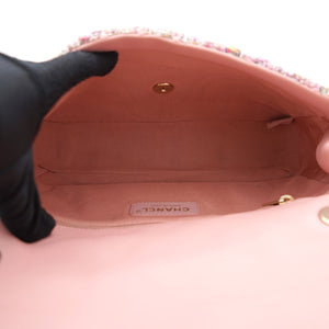 2019 Pink Tweed Fabric & Pearls Classic Single Flap Bag