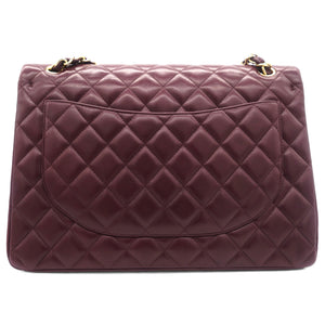 Burgundy Quilted Lambskin Leather Maxi Classic Double Flap Bag