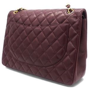 Burgundy Quilted Lambskin Leather Maxi Classic Double Flap Bag