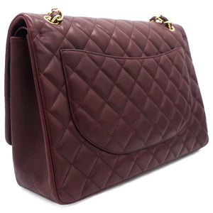 Burgundy Quilted Lambskin Leather Maxi Classic Double Flap Bag