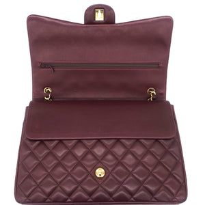 Burgundy Quilted Lambskin Leather Maxi Classic Double Flap Bag