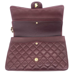 Burgundy Quilted Lambskin Leather Maxi Classic Double Flap Bag