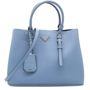 Saffiano Cuir Medium Double Handle Tote Blue