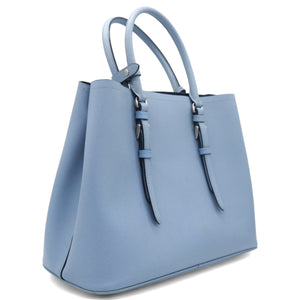 Saffiano Cuir Medium Double Handle Tote Blue