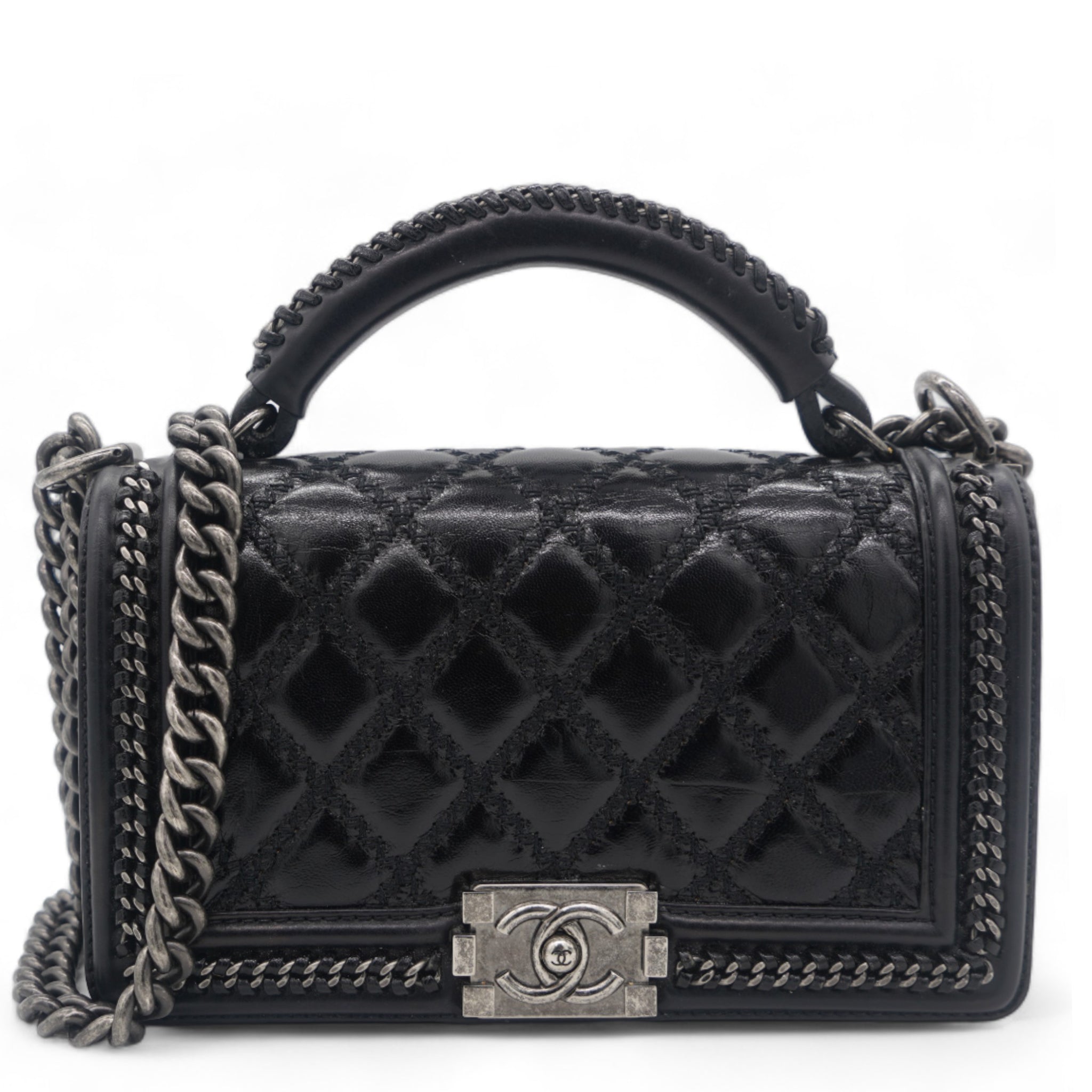 Boy Top Handle Quilted Chain Medium Black