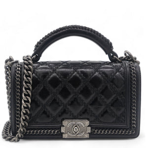 Boy Top Handle Quilted Chain Medium Black