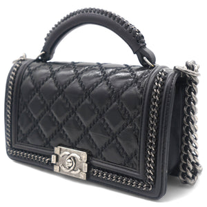 Boy Top Handle Quilted Chain Medium Black