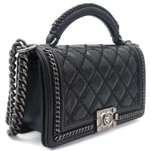 Boy Top Handle Quilted Chain Medium Black