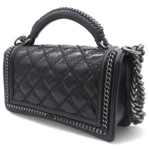 Boy Top Handle Quilted Chain Medium Black