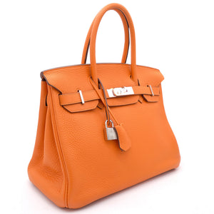 Orange Taurillon Clemence Leather Palladium Hardware Birkin 30 Bag