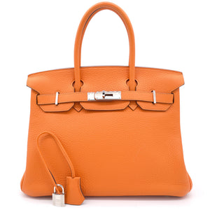 Orange Taurillon Clemence Leather Palladium Hardware Birkin 30 Bag