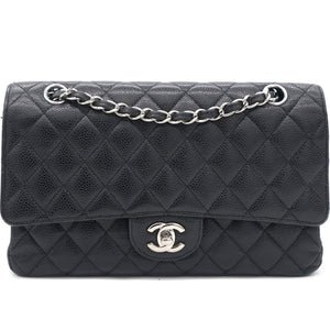 Caviar Quilted Medium Double Flap Black SHW
