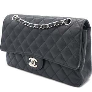 Caviar Quilted Medium Double Flap Black SHW