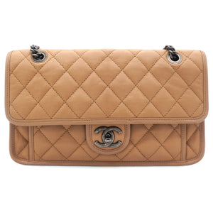 Leather Beige Flap Chain Bag
