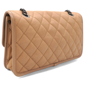 Leather Beige Flap Chain Bag