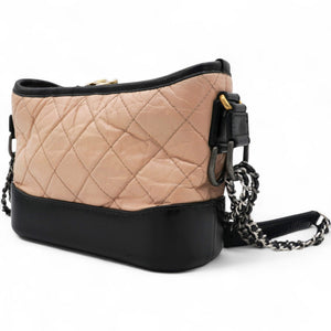 Aged Calfskin Quilted Small Gabrielle Hobo Beige Black