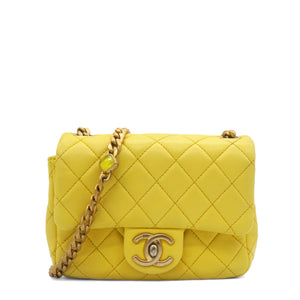 Lambskin Quilted Mini Jewellery Chain Strap Square Flap Yellow