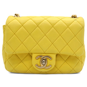 Lambskin Quilted Mini Jewellery Chain Strap Square Flap Yellow