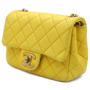 Lambskin Quilted Mini Jewellery Chain Strap Square Flap Yellow