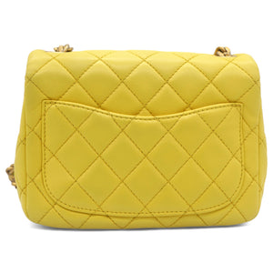 Lambskin Quilted Mini Jewellery Chain Strap Square Flap Yellow