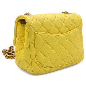 Lambskin Quilted Mini Jewellery Chain Strap Square Flap Yellow