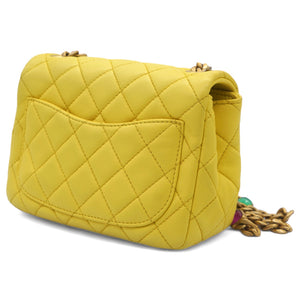 Lambskin Quilted Mini Jewellery Chain Strap Square Flap Yellow