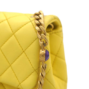 Lambskin Quilted Mini Jewellery Chain Strap Square Flap Yellow