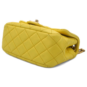 Lambskin Quilted Mini Jewellery Chain Strap Square Flap Yellow