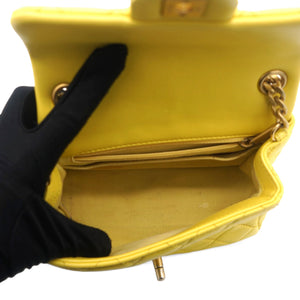 Lambskin Quilted Mini Jewellery Chain Strap Square Flap Yellow