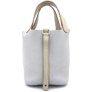 Grey/White Clemence Leather Picotin Lock 18 Bag