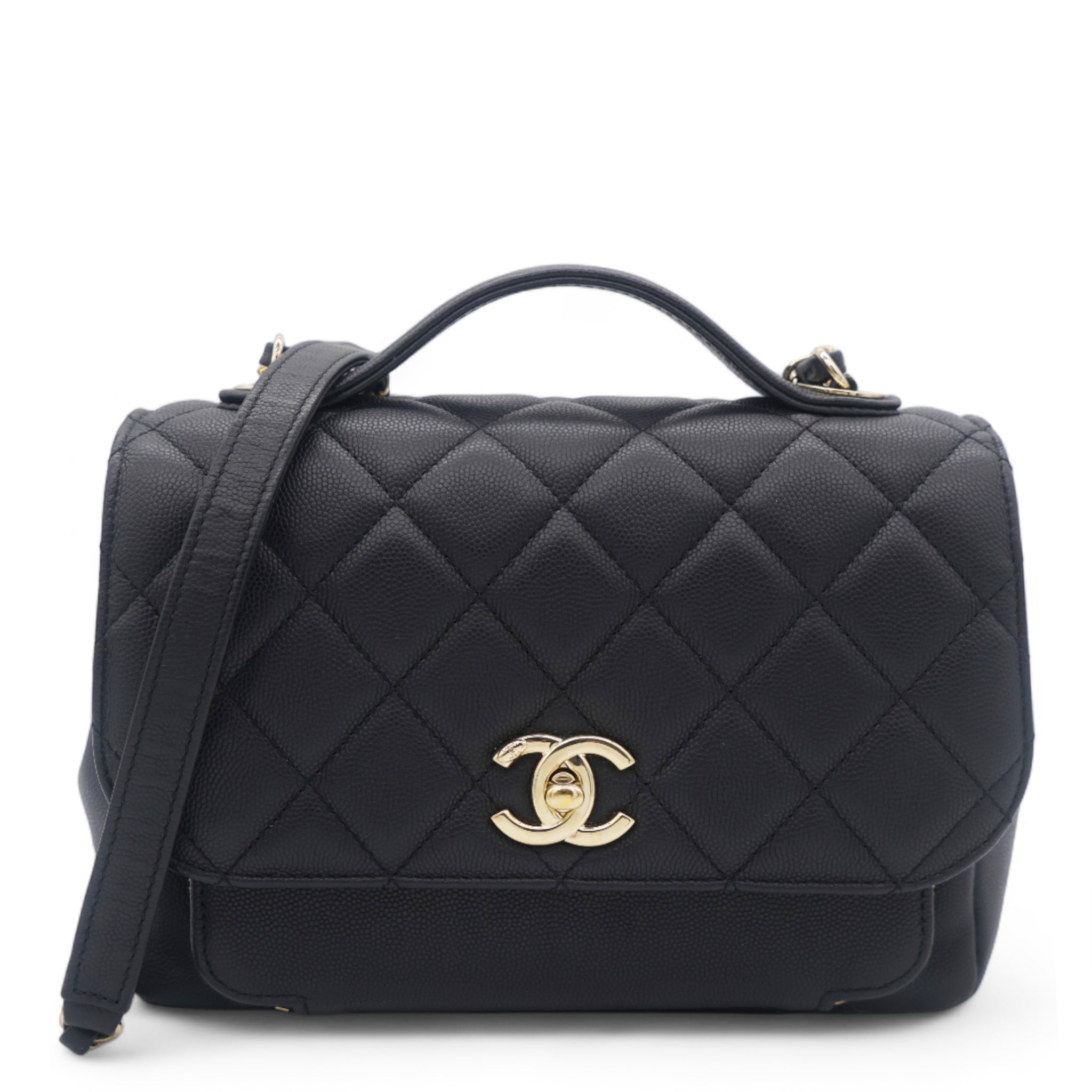 Black Quilted Caviar Leather Medium Business Affinity Top Handle Bag