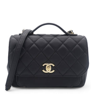 Black Quilted Caviar Leather Medium Business Affinity Top Handle Bag